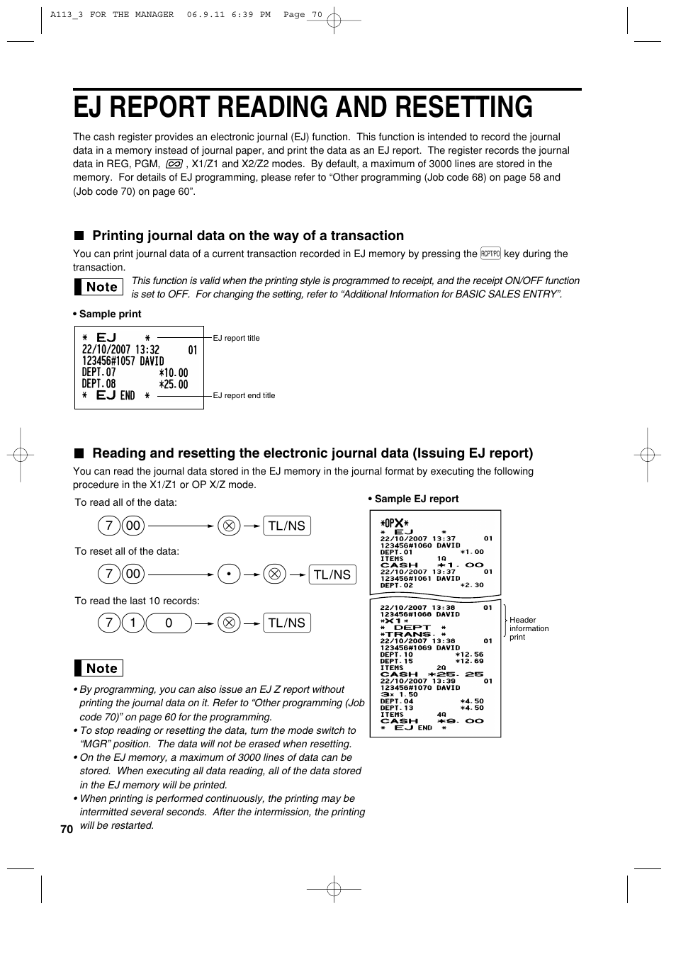 Ej report reading and resetting | Sharp XE-A113 User Manual | Page 72 / 404