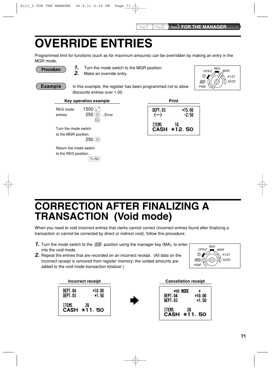 Override entries | Sharp XE-A113 User Manual | Page 73 / 404