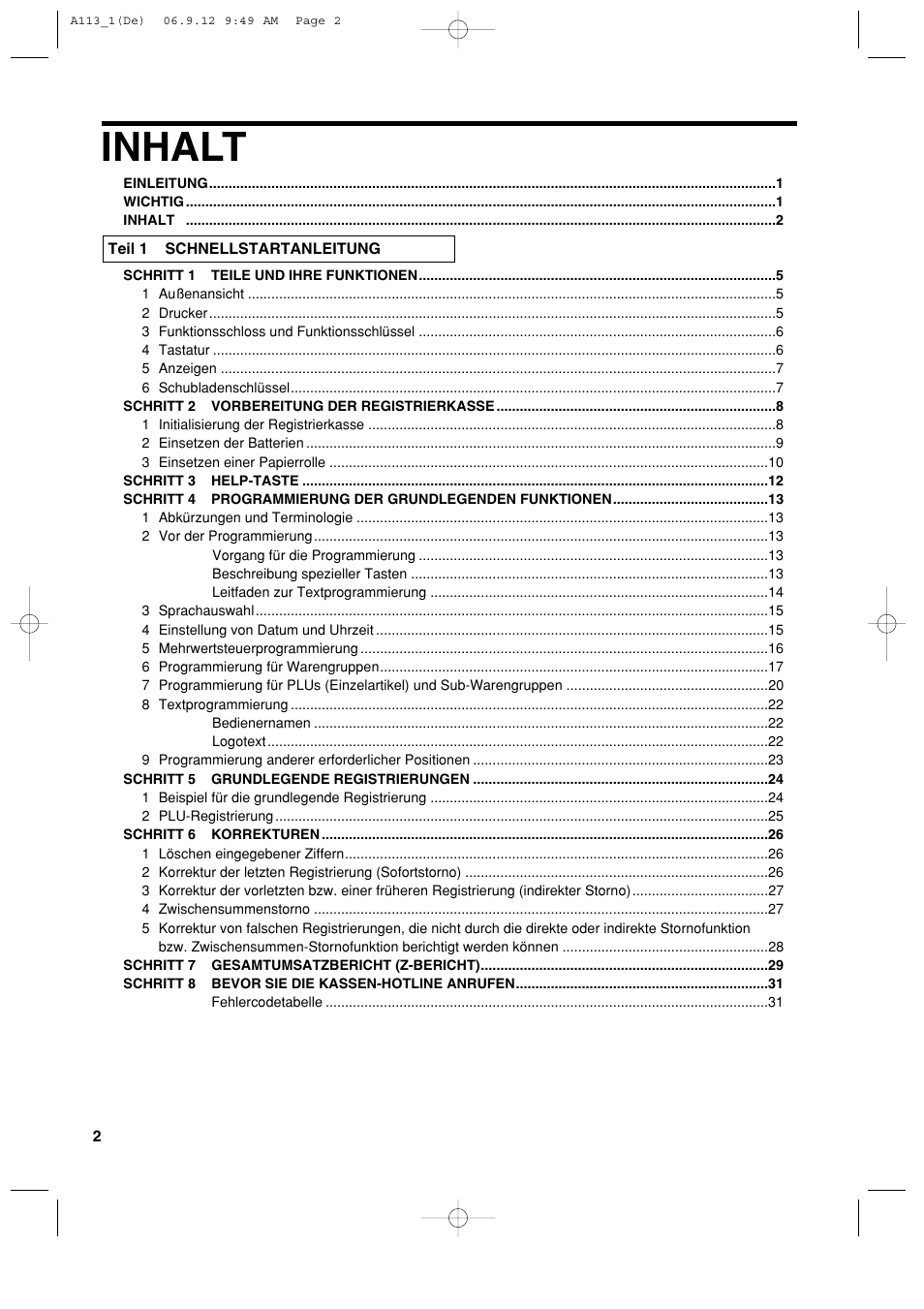 Inhalt | Sharp XE-A113 User Manual | Page 84 / 404