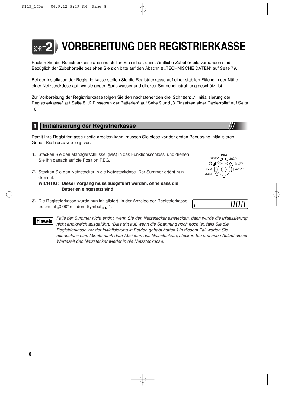 Vorbereitung der registrierkasse, Schritt | Sharp XE-A113 User Manual | Page 90 / 404