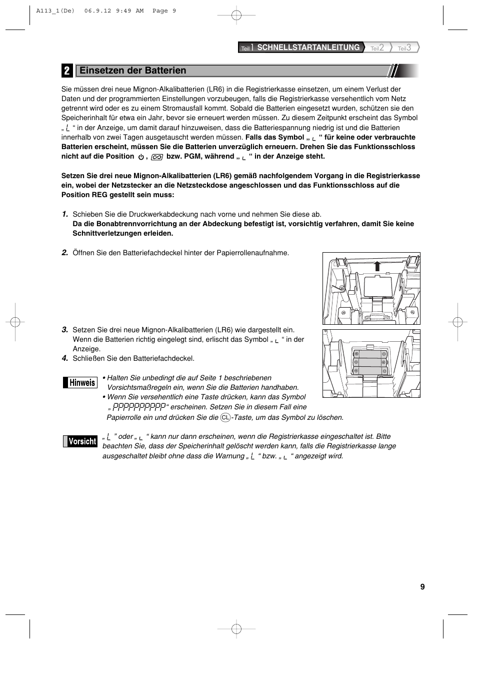 Einsetzen der batterien | Sharp XE-A113 User Manual | Page 91 / 404