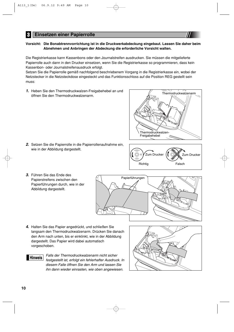 Einsetzen einer papierrolle | Sharp XE-A113 User Manual | Page 92 / 404