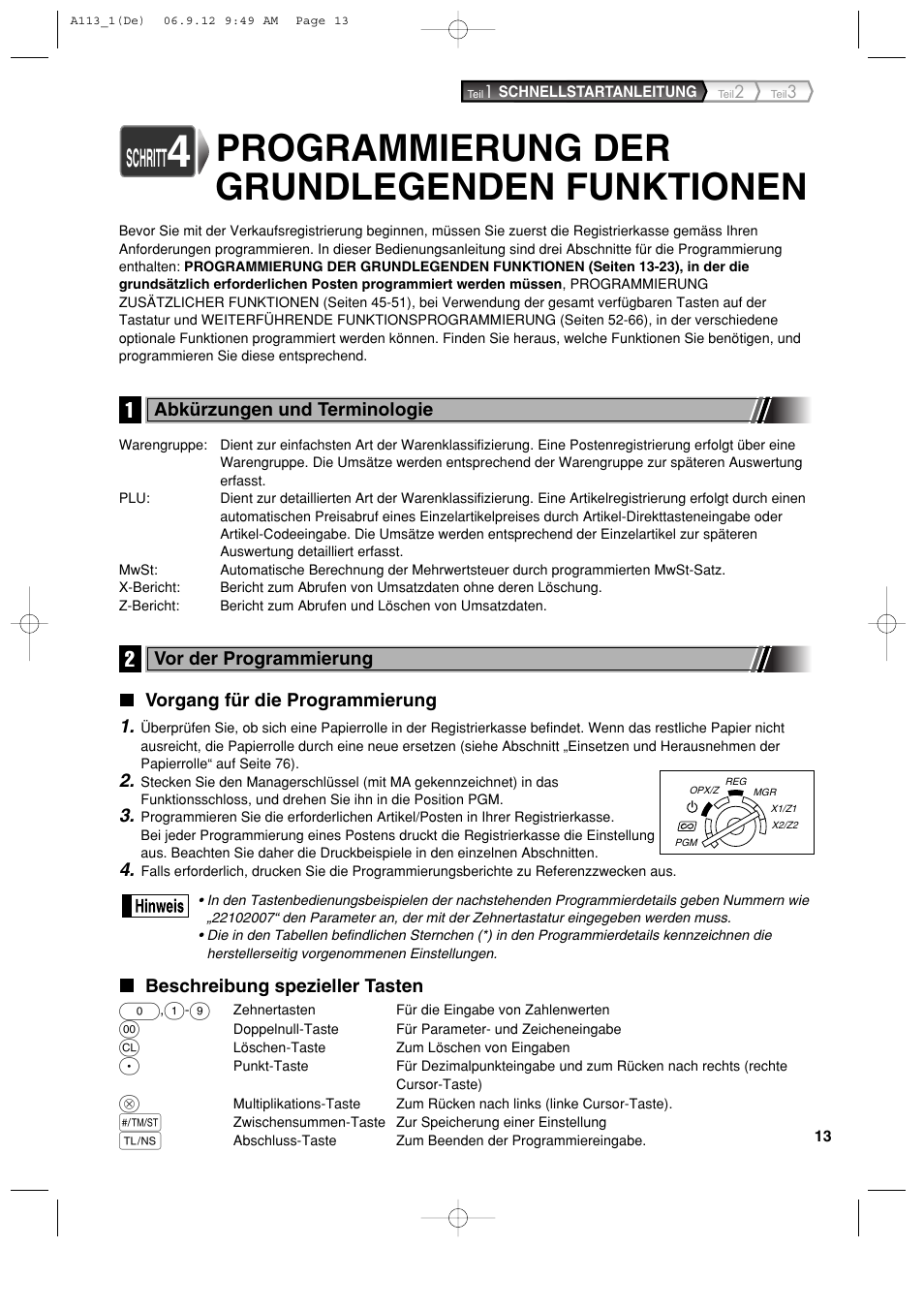 Programmierung der grundlegenden funktionen, Schritt | Sharp XE-A113 User Manual | Page 95 / 404