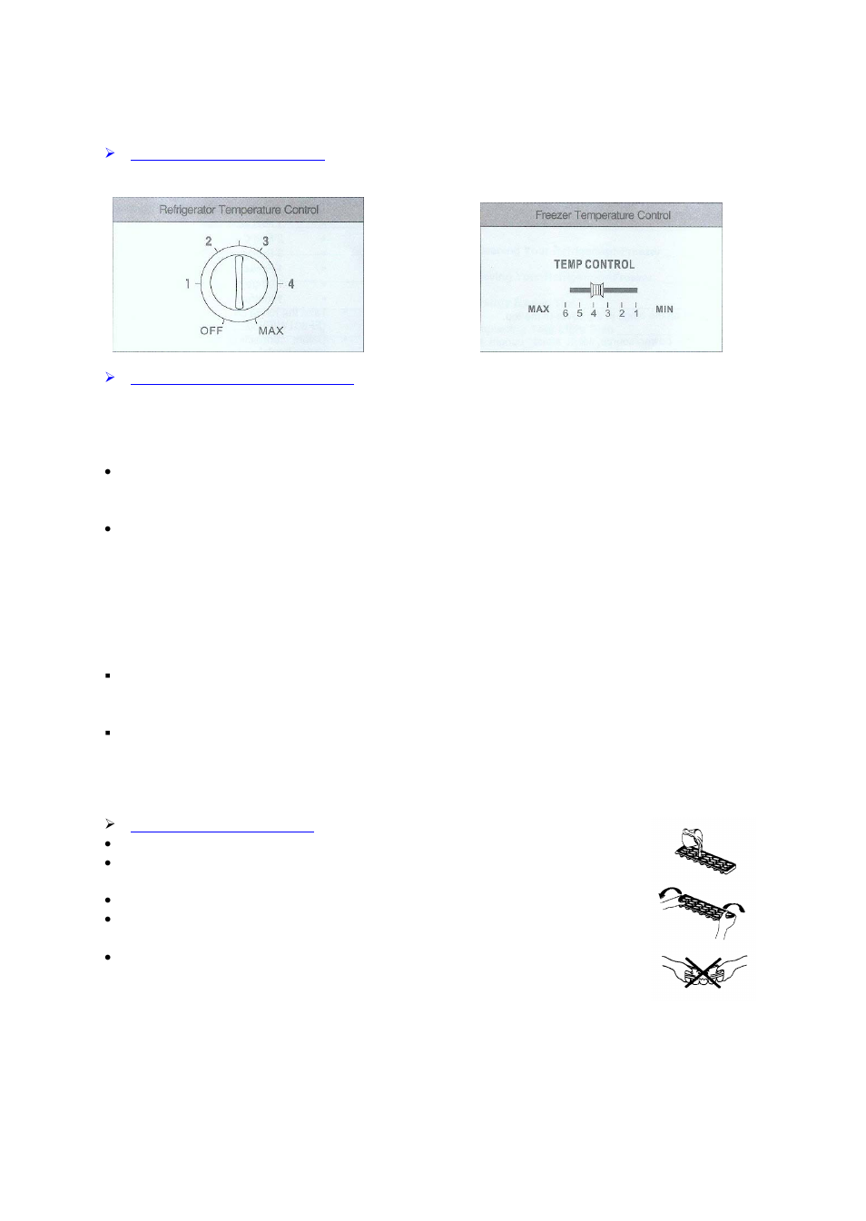 Operating your appliance, Temperature control panels, Setting the temperature control | Using your ice cube tray | Avanti FF447W User Manual | Page 9 / 20