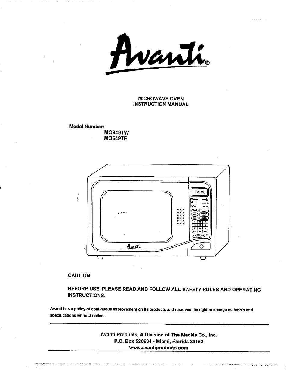 Avanti NOT FOUN MO649TW User Manual | 21 pages