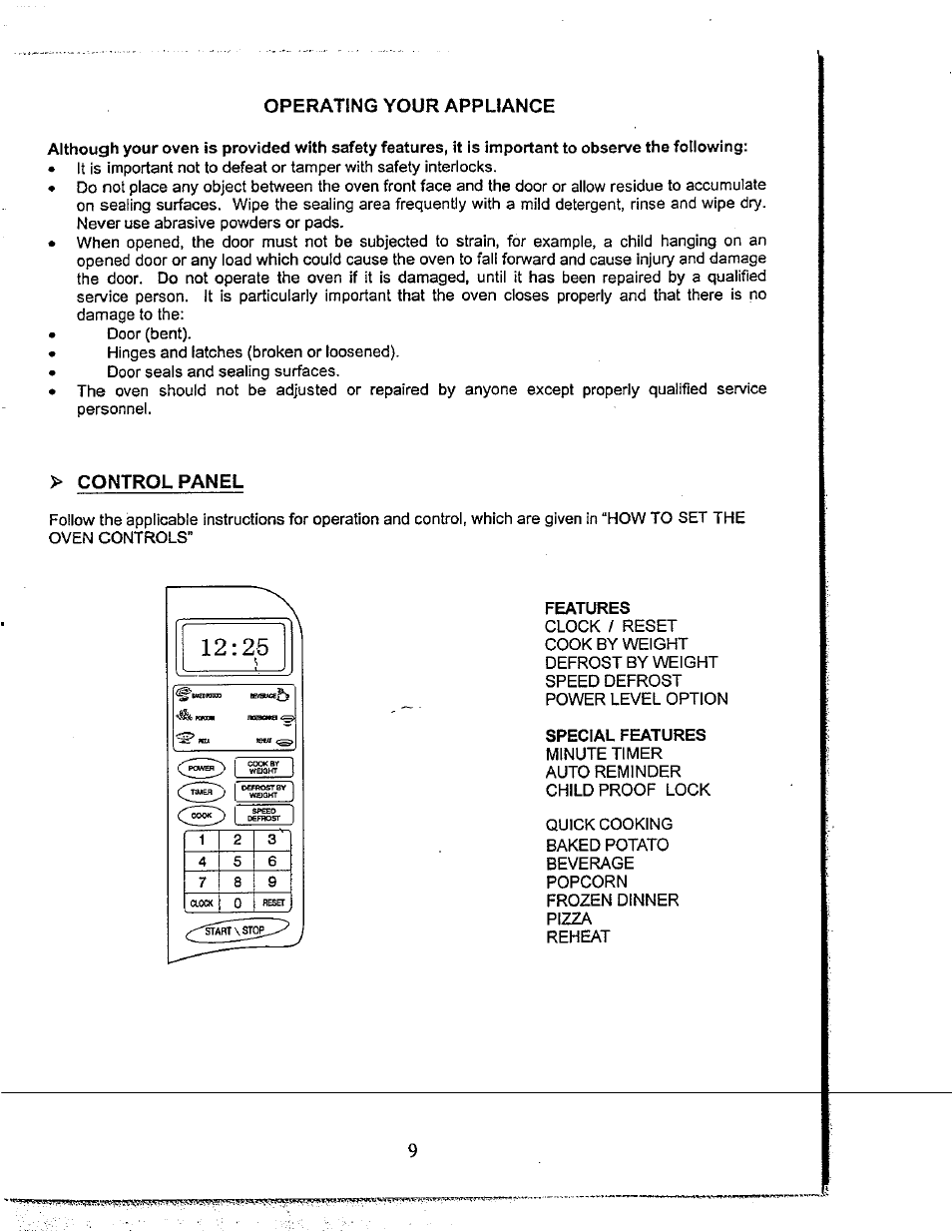 Operating your appliance, Control panel | Avanti NOT FOUN MO649TW User Manual | Page 10 / 21