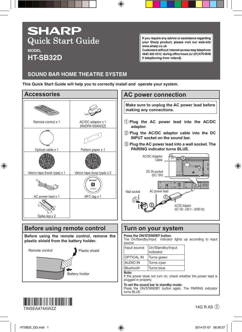 Sharp HT-SB32D Barre de son User Manual | 2 pages