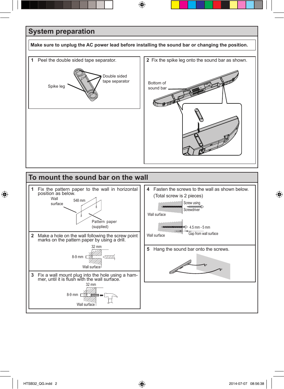 System preparation | Sharp HT-SB32D Barre de son User Manual | Page 2 / 2