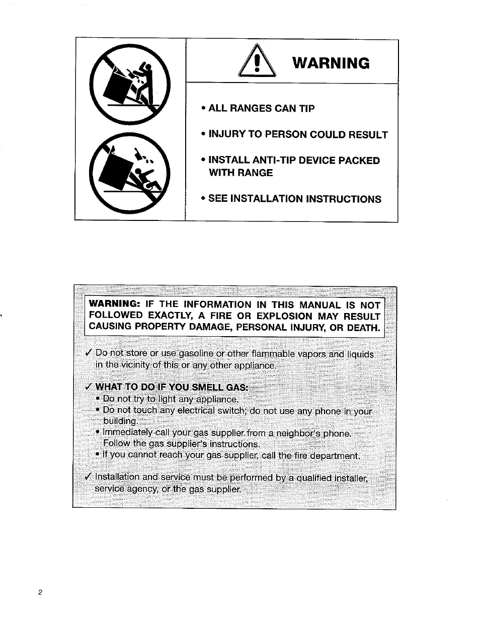 Warning | Avanti DG241BS User Manual | Page 2 / 20