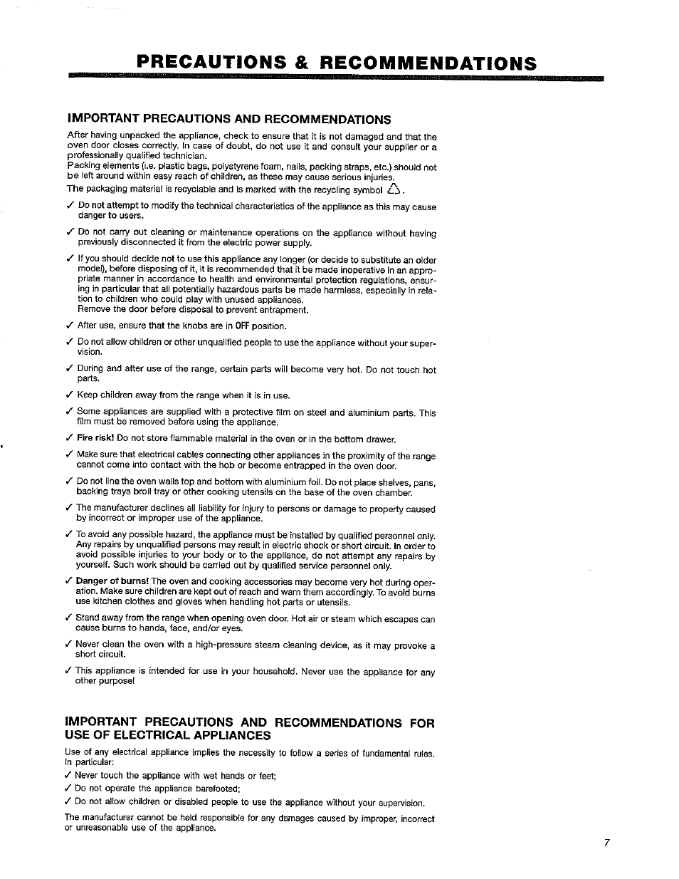 Precautions & recommendations, Important precautions and recommendations, Precautions and recommendations -8 | Avanti DG241BS User Manual | Page 7 / 20