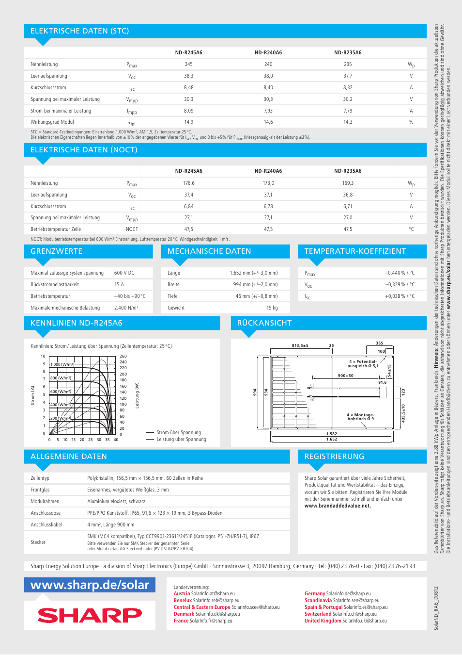 Allgemeine daten kennlinien nd-r245a6 rückansicht | Sharp ND-R245A6 User Manual | Page 2 / 8