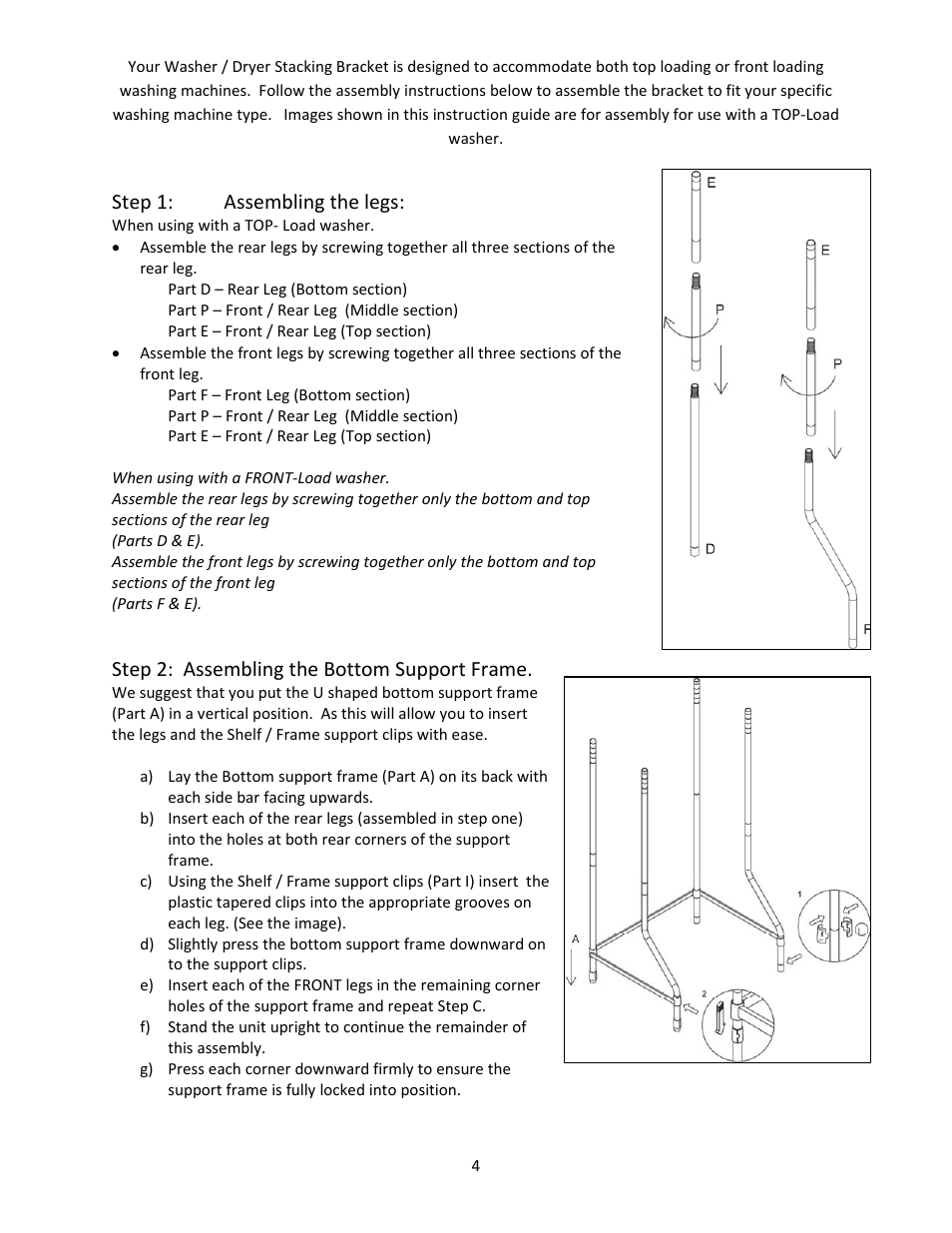 Step 1: assembling the legs, Step 2: assembling the bottom support frame | Avanti WDB101 User Manual | Page 4 / 6