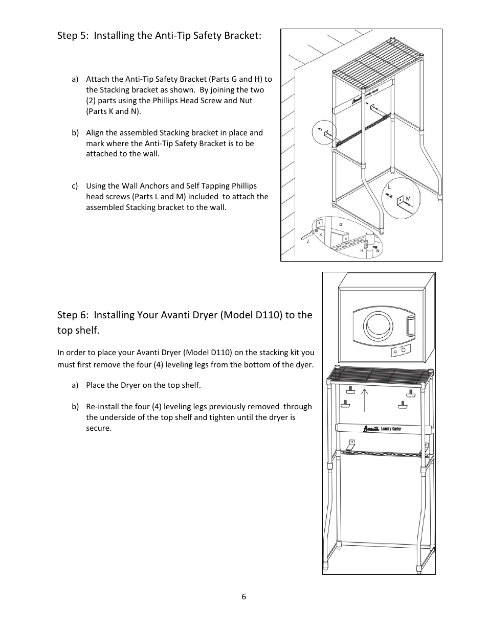 Step 5: installing the anti‐tip safety bracket | Avanti WDB101 User Manual | Page 6 / 6