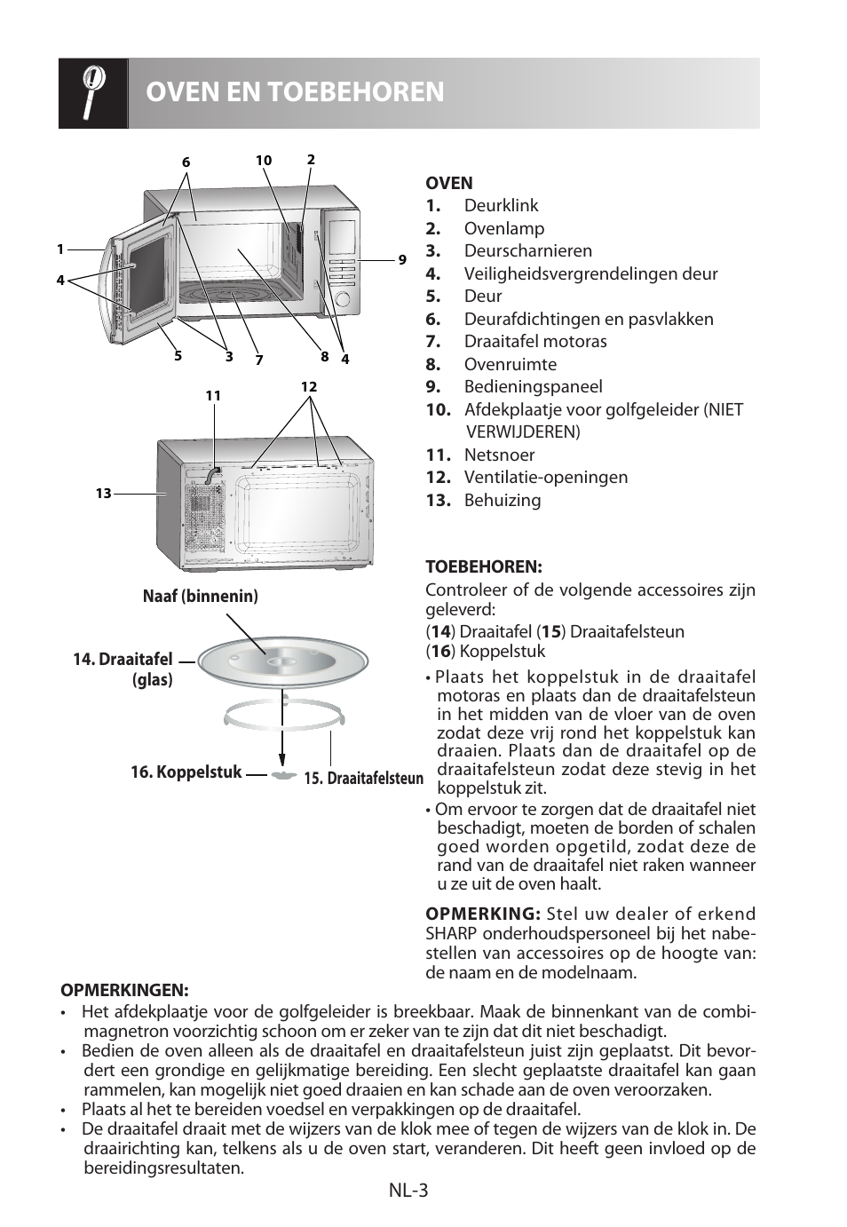 Oven en toebehoren, Nl-3 | Sharp R-322STWE Four à micro-ondes solo User Manual | Page 102 / 246