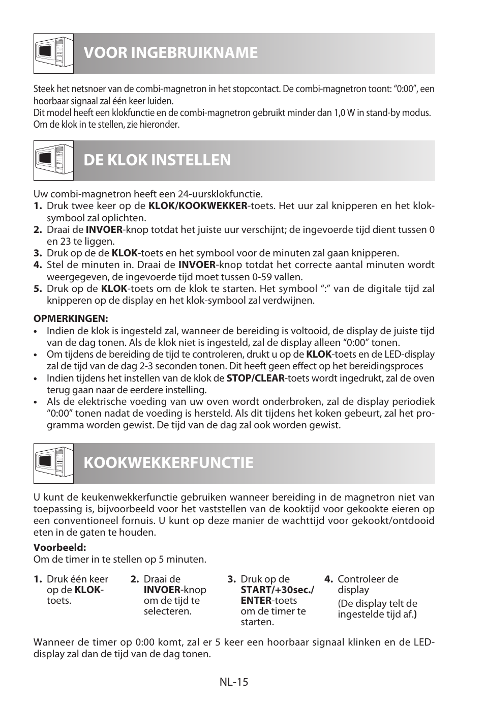 Voor ingebruikname de klok instellen, Kookwekkerfunctie | Sharp R-322STWE Four à micro-ondes solo User Manual | Page 114 / 246