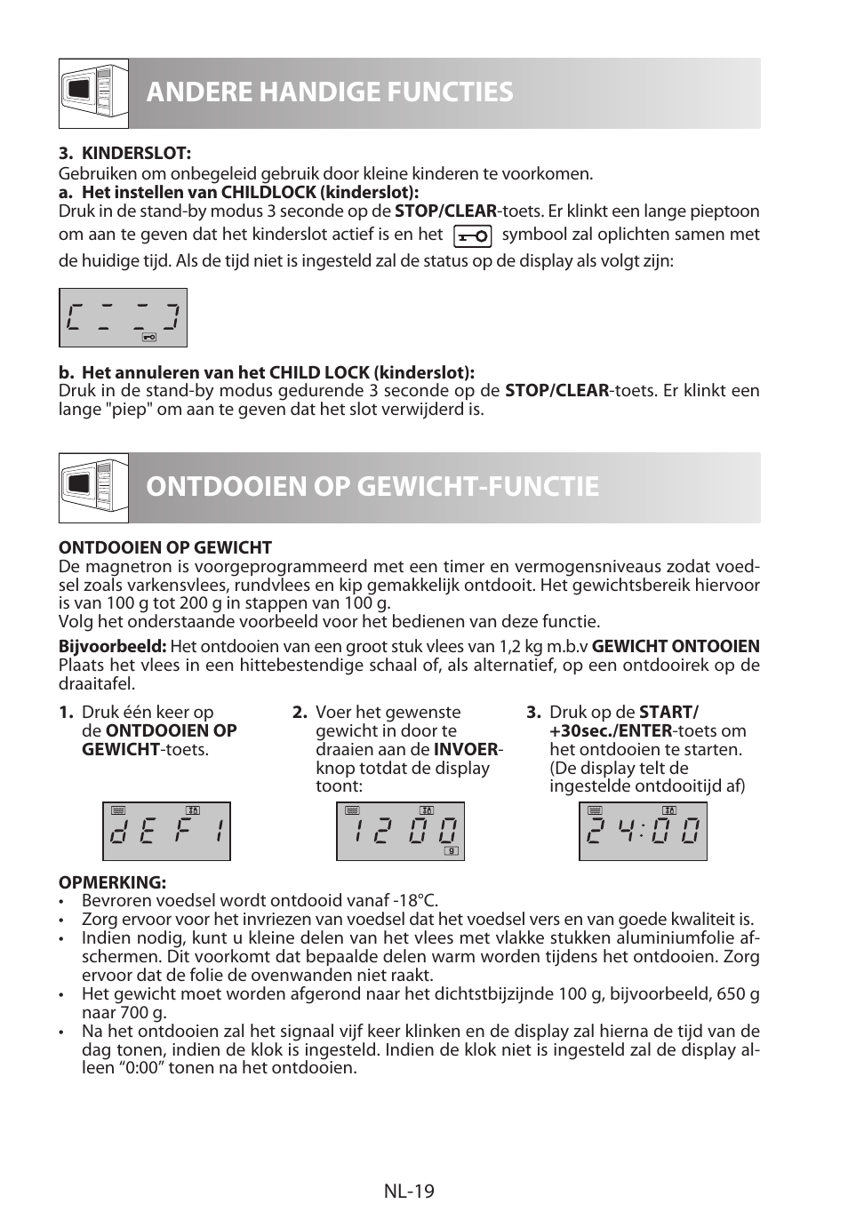 Andere handige functies, Ontdooien op gewicht-functie | Sharp R-322STWE Four à micro-ondes solo User Manual | Page 118 / 246