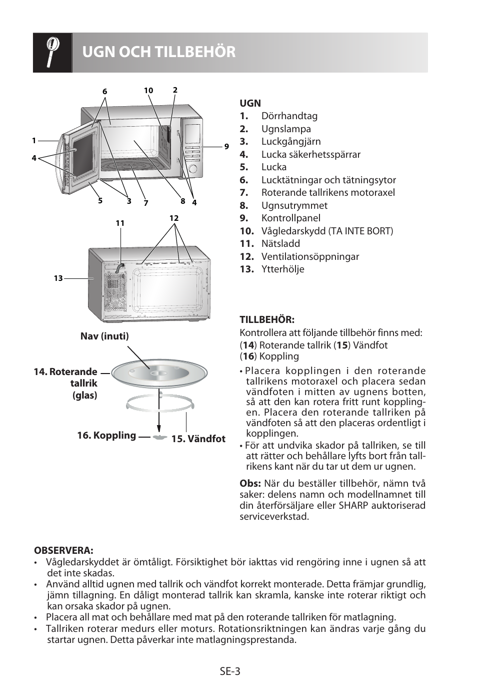 Ugn och tillbehör, Se-3 | Sharp R-322STWE Four à micro-ondes solo User Manual | Page 126 / 246