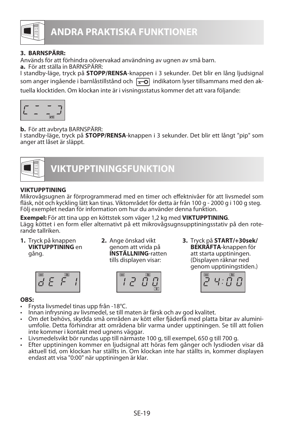 Andra praktiska funktioner, Viktupptiningsfunktion | Sharp R-322STWE Four à micro-ondes solo User Manual | Page 142 / 246