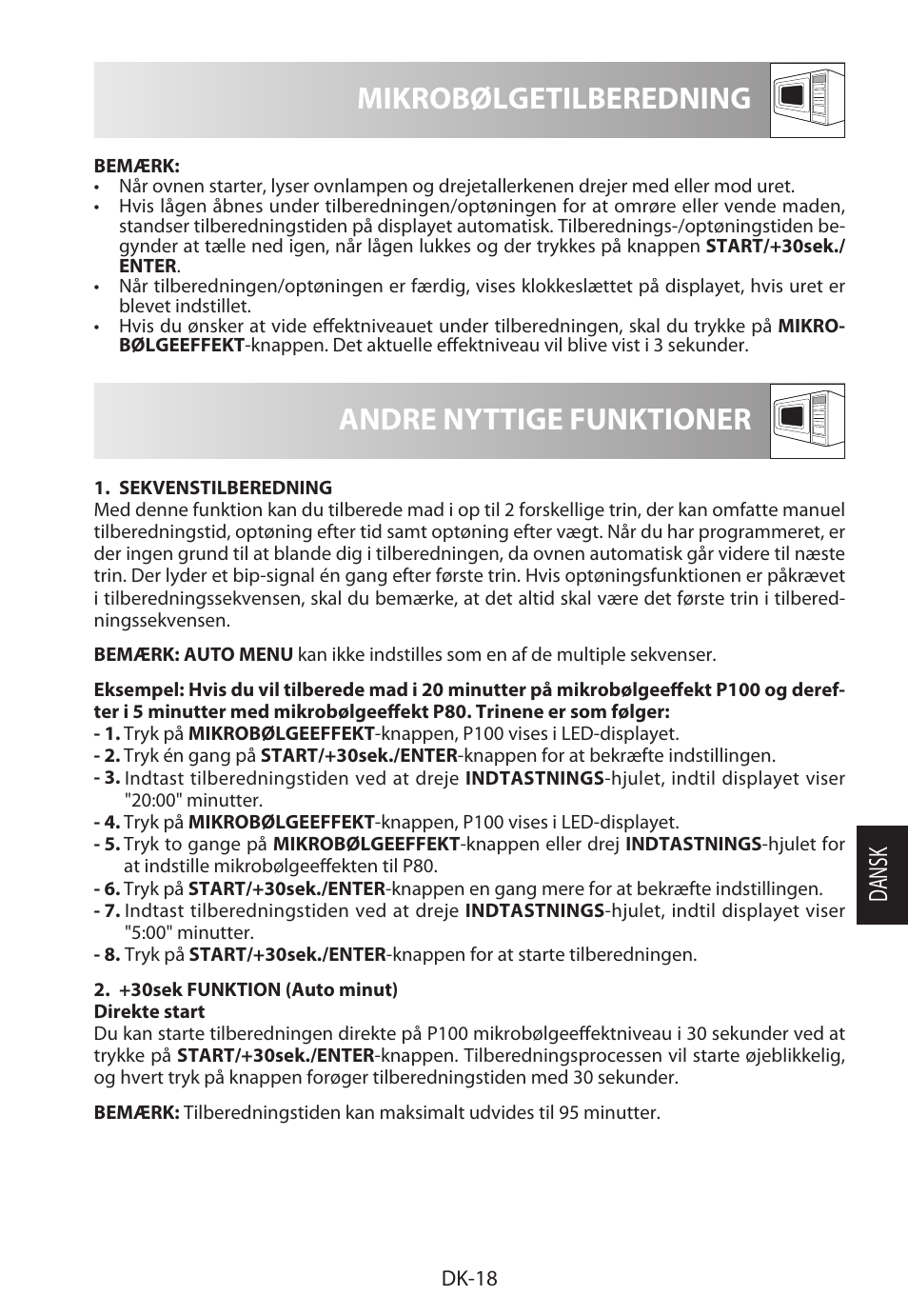 Mikrobølgetilberedning, Andre nyttige funktioner, Da ns k | Sharp R-322STWE Four à micro-ondes solo User Manual | Page 165 / 246