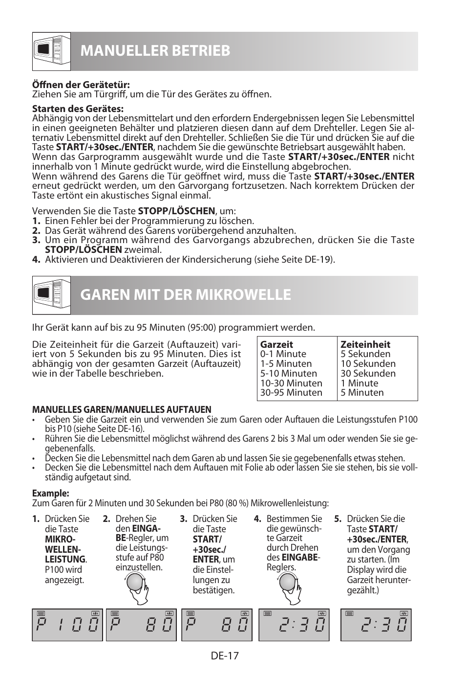 Manueller betrieb garen mit der mikrowelle | Sharp R-322STWE Four à micro-ondes solo User Manual | Page 20 / 246