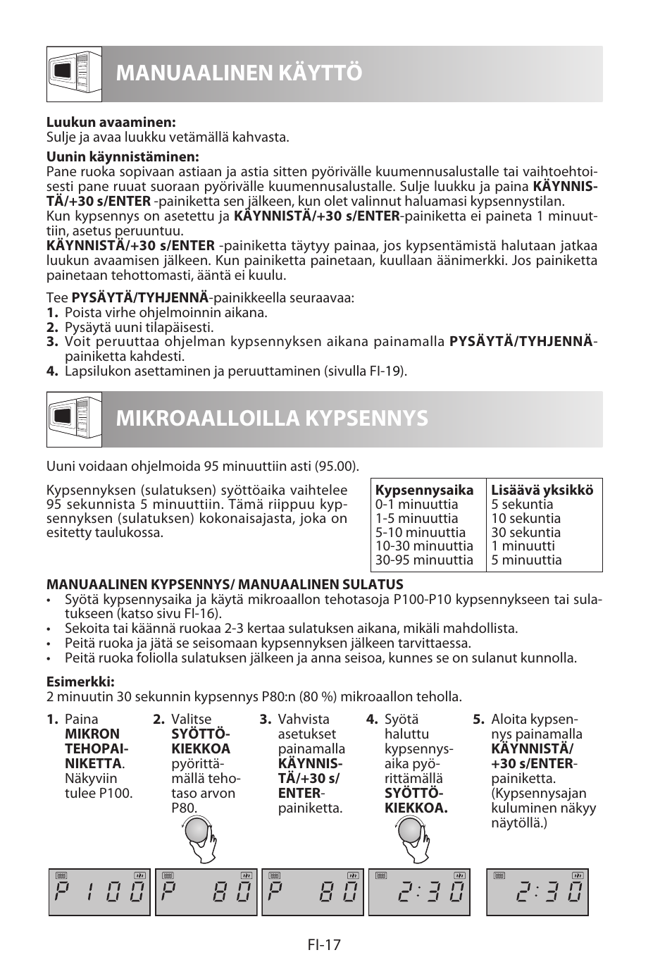 Manuaalinen käyttö mikroaalloilla kypsennys | Sharp R-322STWE Four à micro-ondes solo User Manual | Page 212 / 246