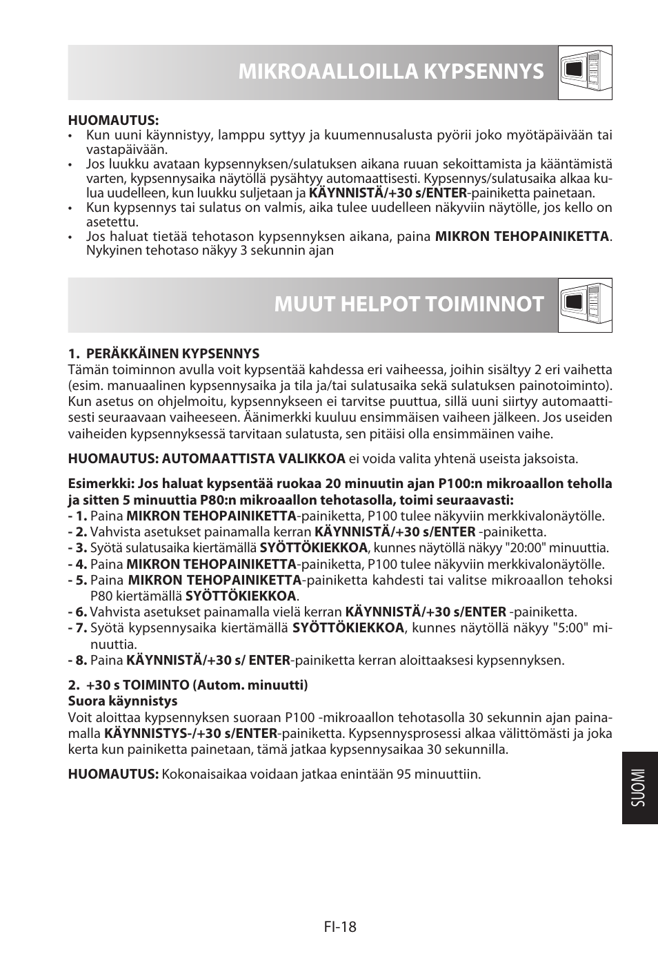 Mikroaalloilla kypsennys, Muut helpot toiminnot, Suomi | Sharp R-322STWE Four à micro-ondes solo User Manual | Page 213 / 246