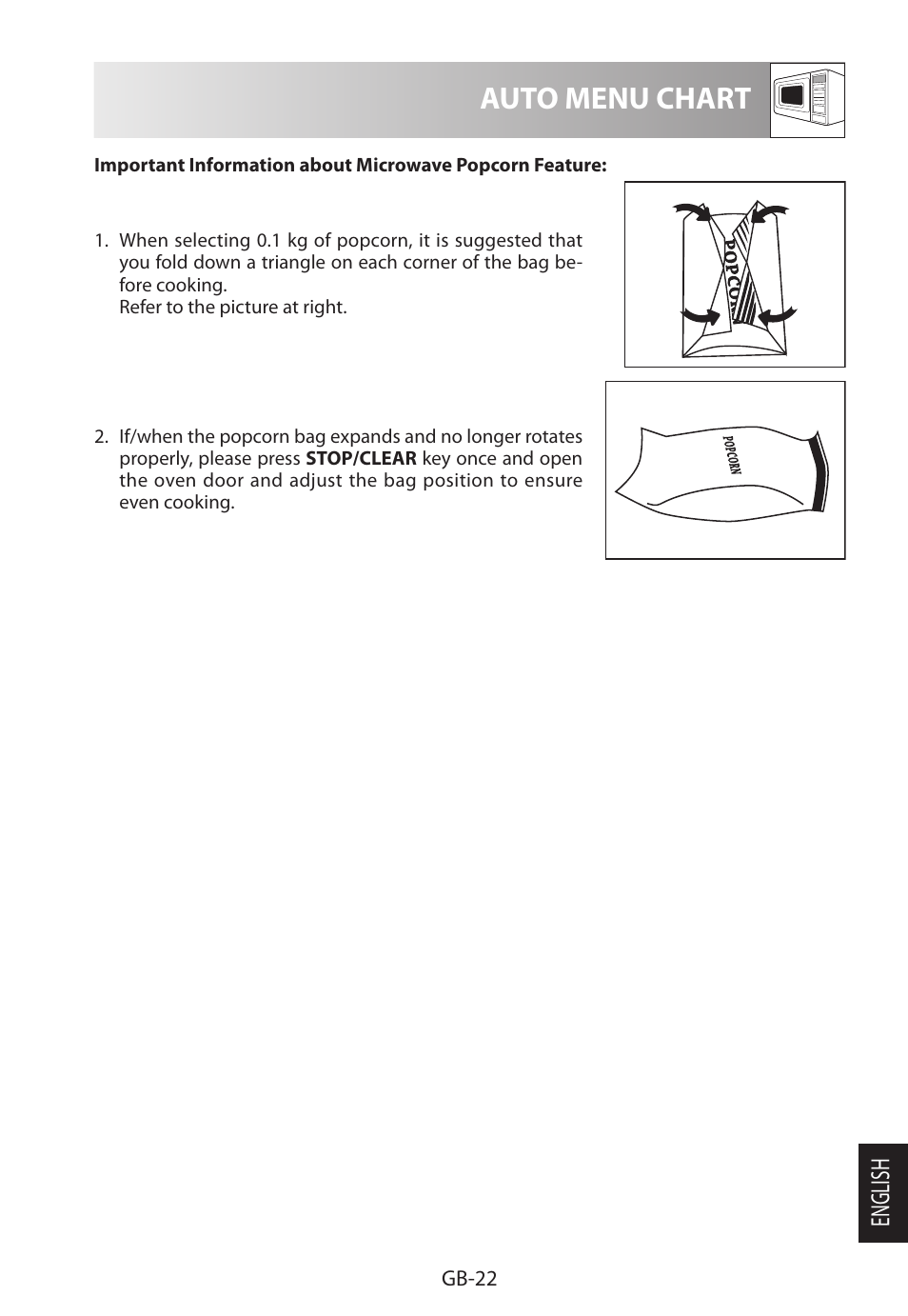 Auto menu chart, English | Sharp R-322STWE Four à micro-ondes solo User Manual | Page 241 / 246