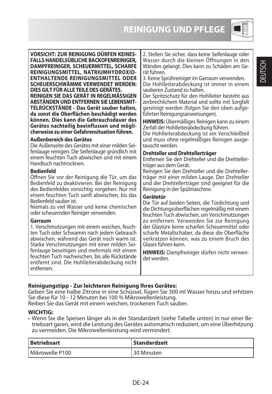 Reinigung und pflege, Deutsch | Sharp R-322STWE Four à micro-ondes solo User Manual | Page 27 / 246