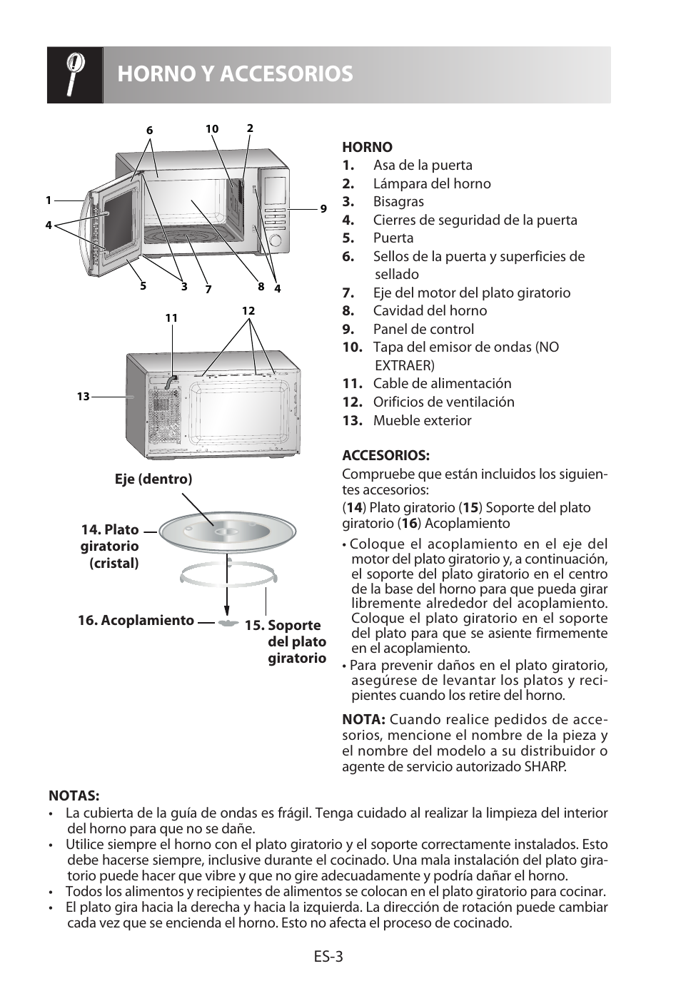 Horno y accesorios, Es-3 | Sharp R-322STWE Four à micro-ondes solo User Manual | Page 30 / 246