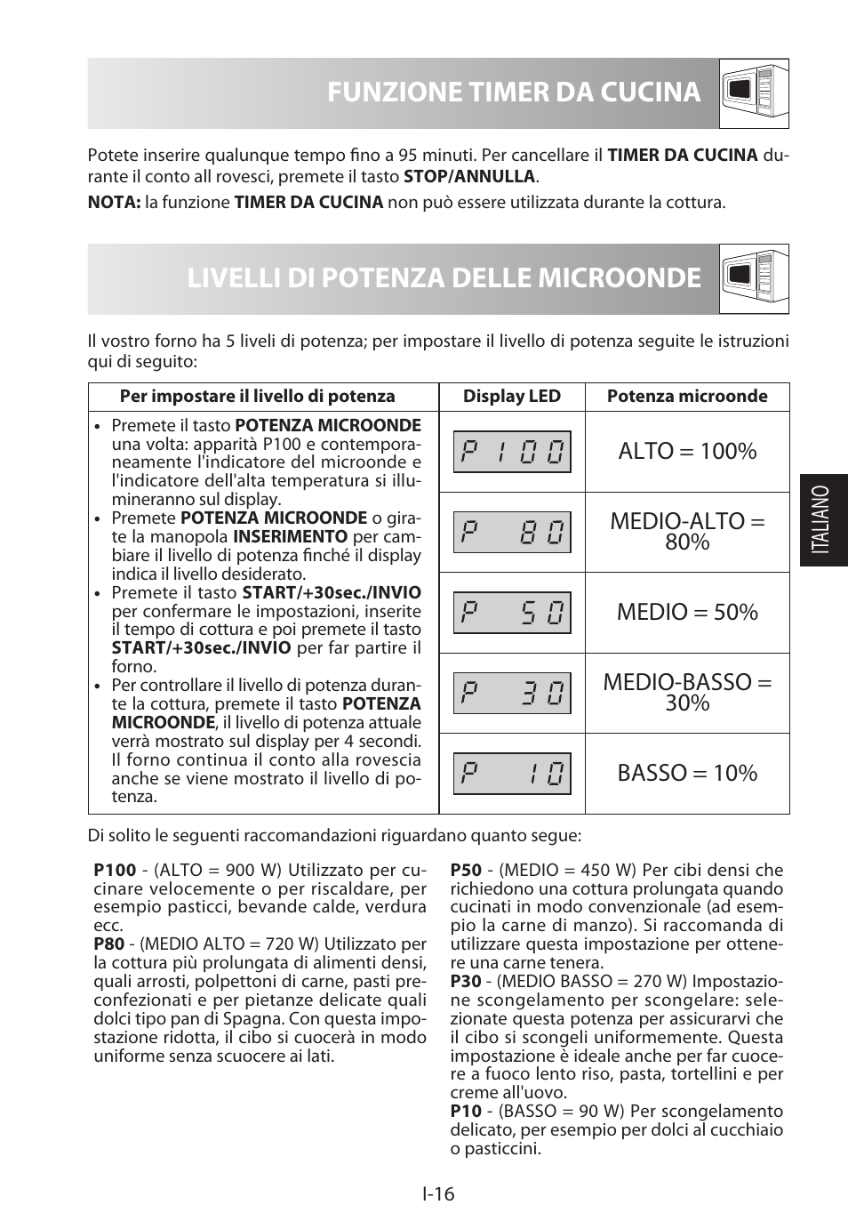 Livelli di potenza delle microonde, Funzione timer da cucina | Sharp R-322STWE Four à micro-ondes solo User Manual | Page 91 / 246