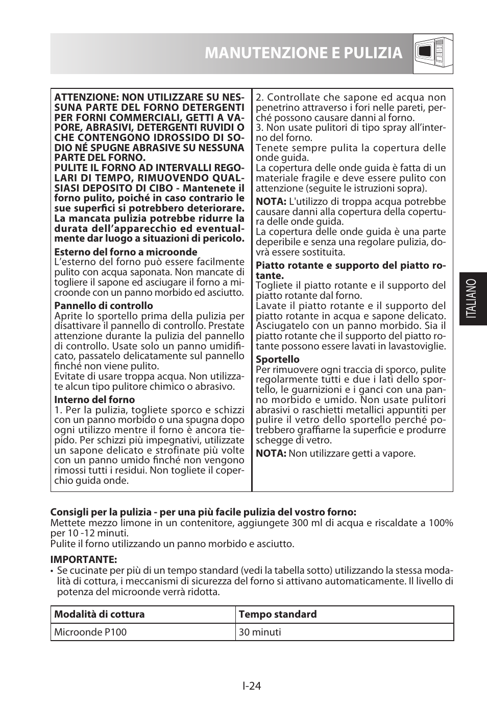 Manutenzione e pulizia, It aliano | Sharp R-322STWE Four à micro-ondes solo User Manual | Page 99 / 246