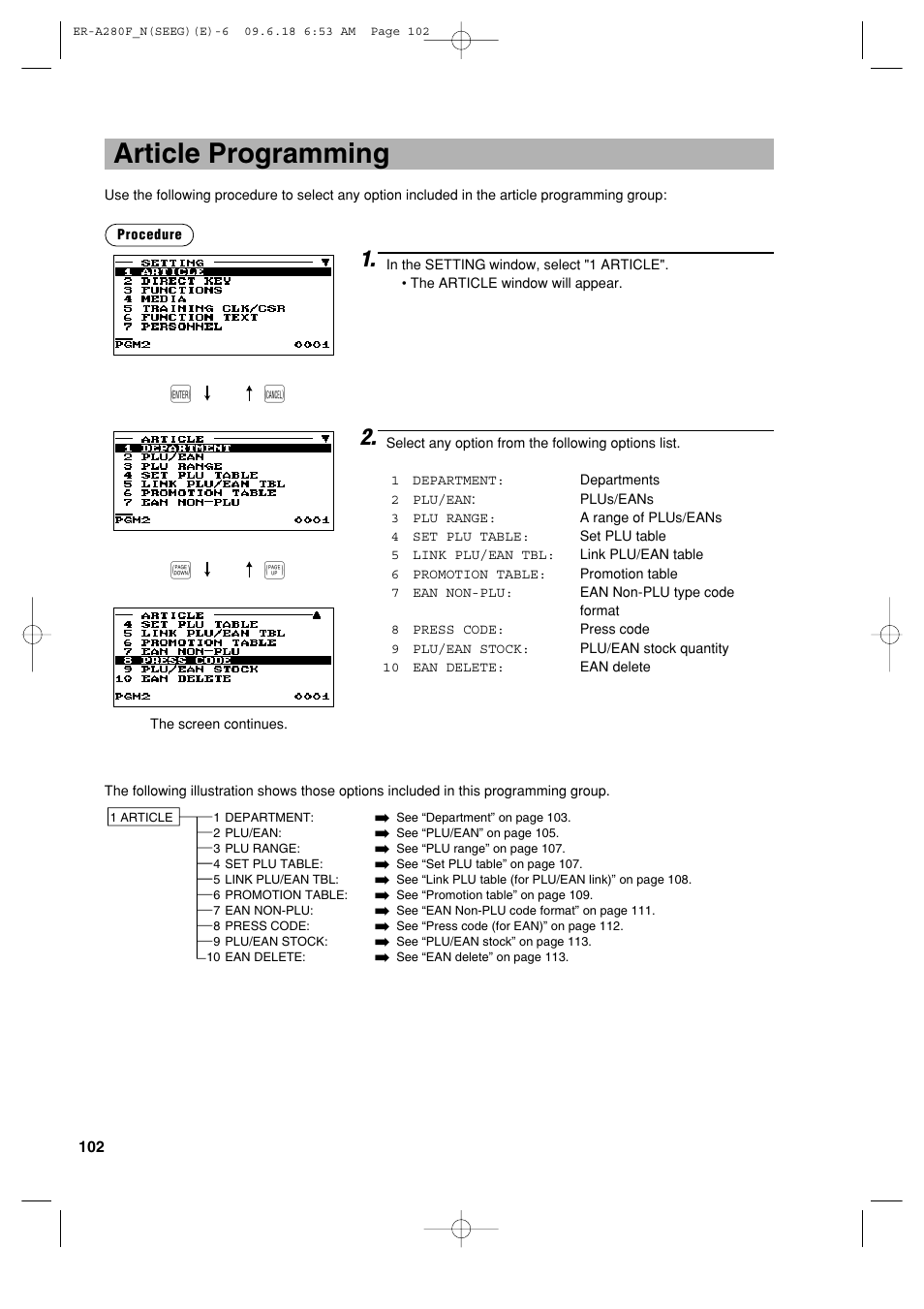 Article programming, Ec 1 | Sharp ER-A280F User Manual | Page 104 / 188