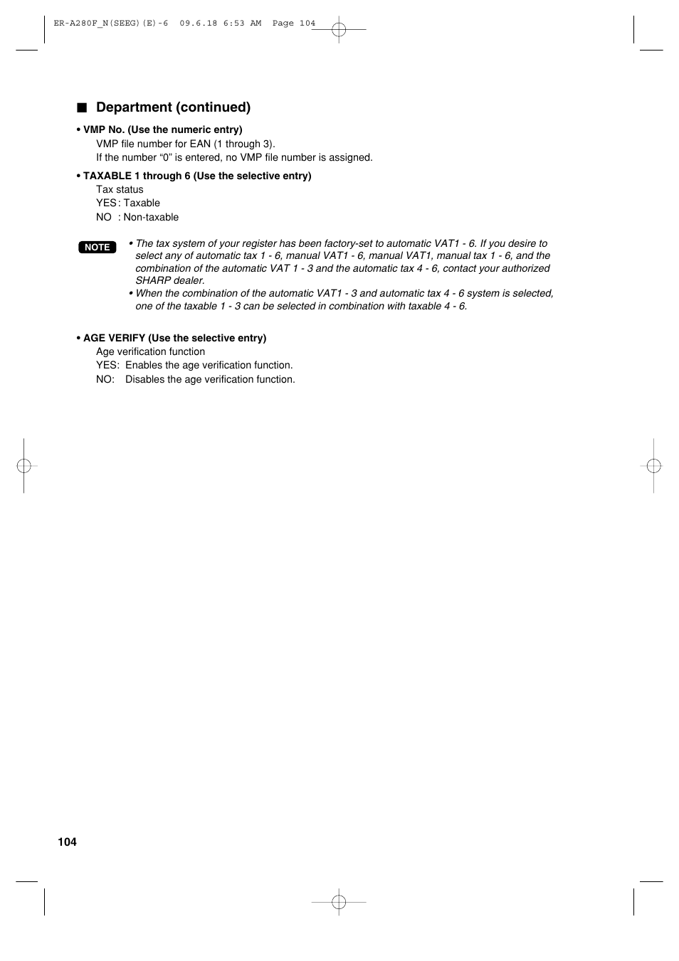 Department (continued) | Sharp ER-A280F User Manual | Page 106 / 188