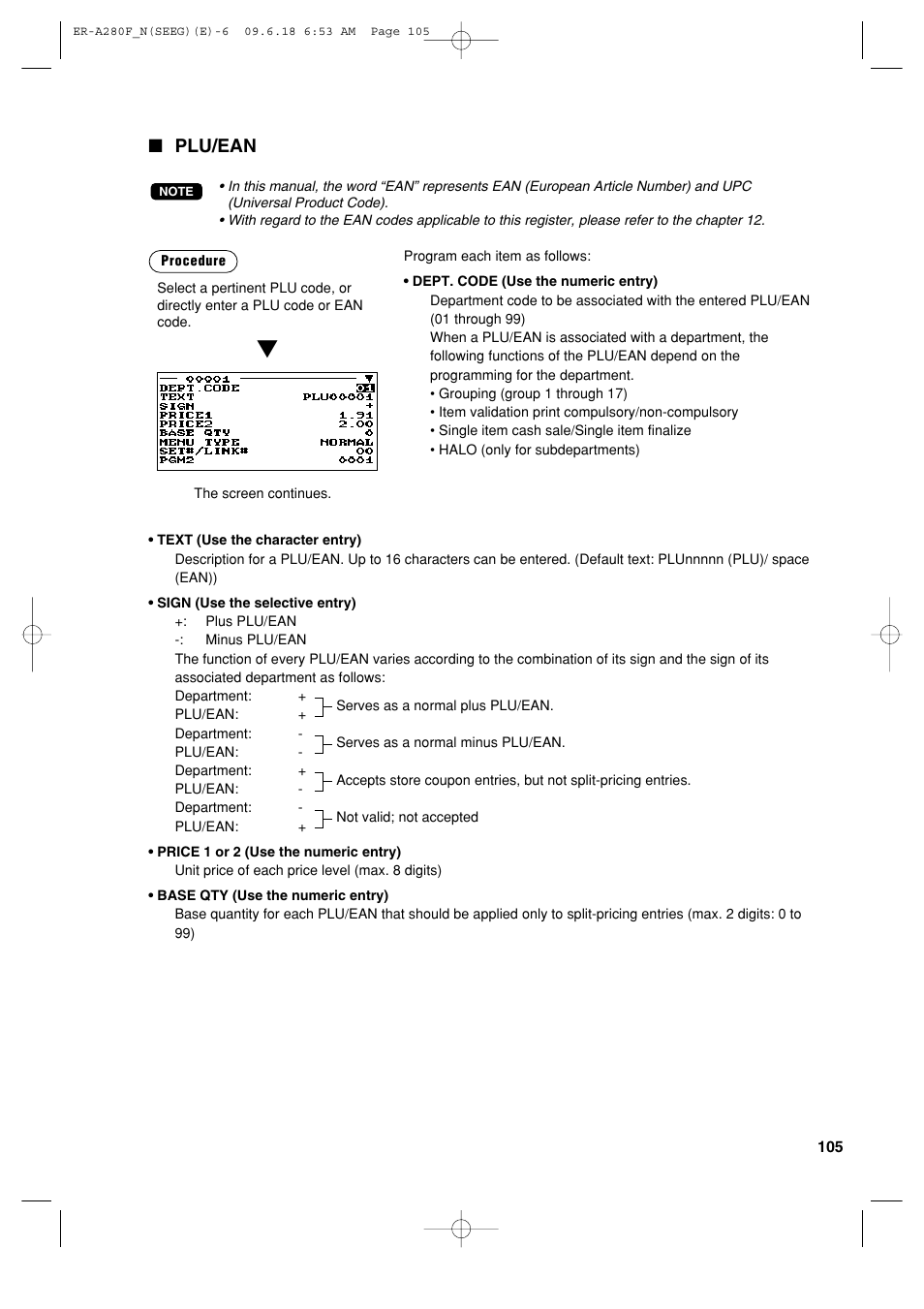 Plu/ean | Sharp ER-A280F User Manual | Page 107 / 188