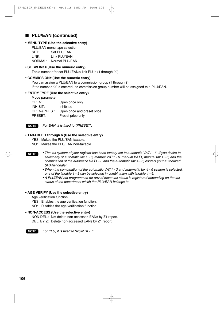 Plu/ean (continued) | Sharp ER-A280F User Manual | Page 108 / 188