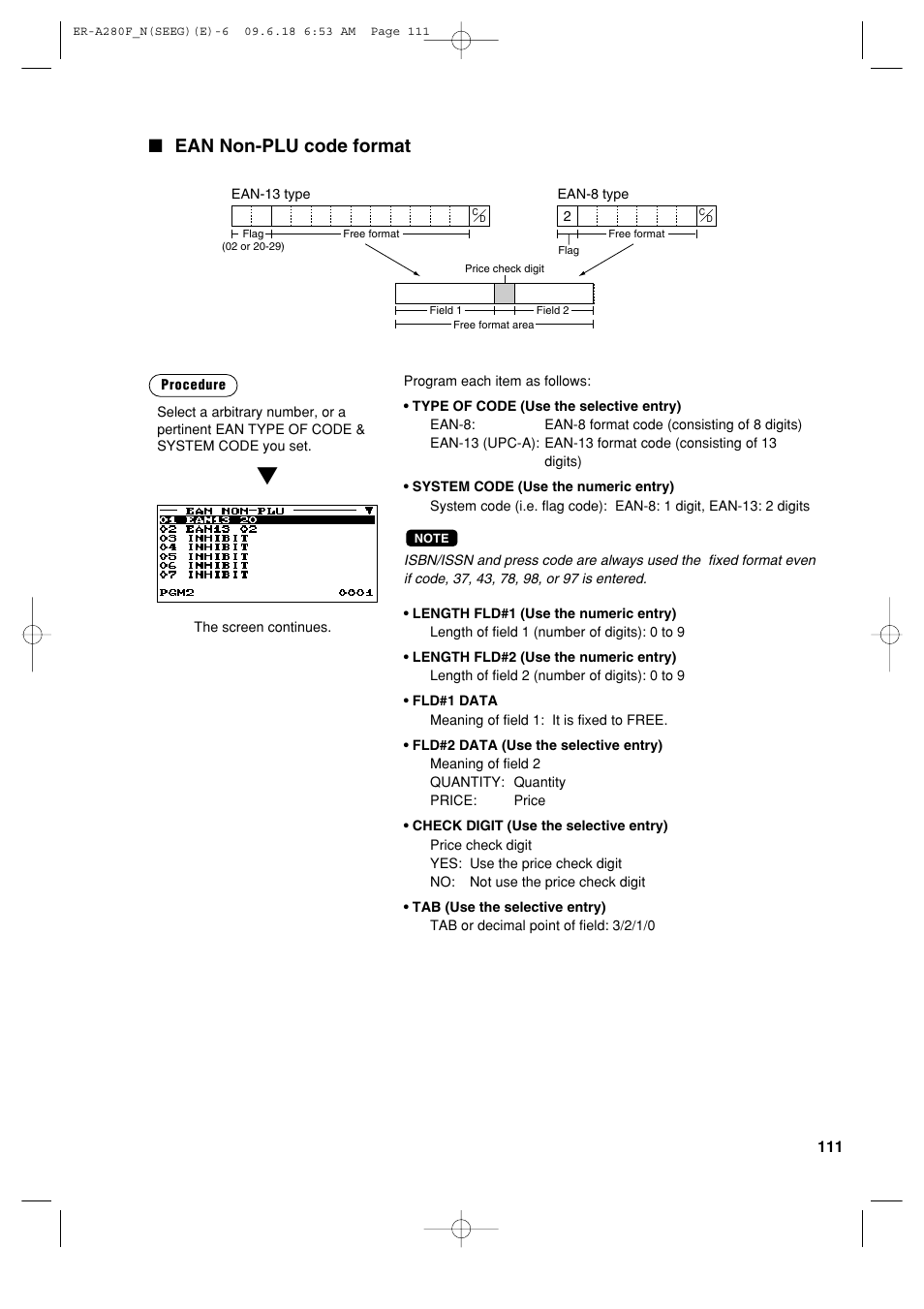 Ean non-plu code format | Sharp ER-A280F User Manual | Page 113 / 188