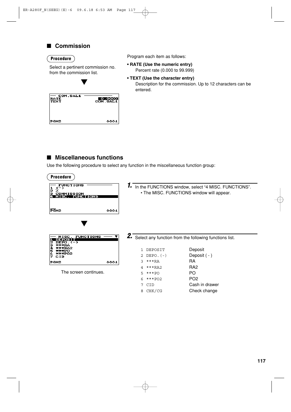 Commission, Miscellaneous functions | Sharp ER-A280F User Manual | Page 119 / 188