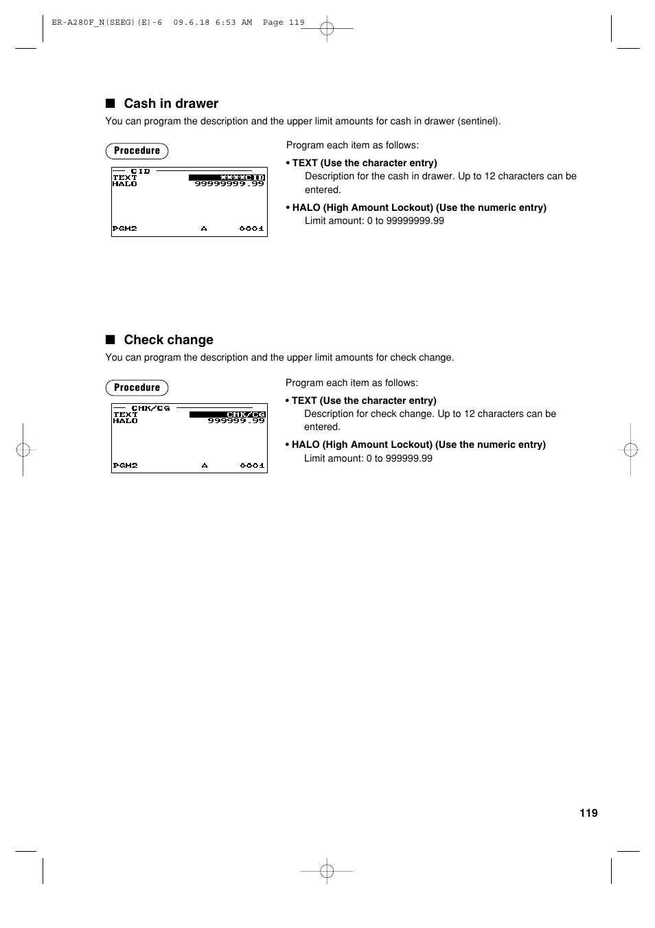 Cash in drawer, Check change | Sharp ER-A280F User Manual | Page 121 / 188