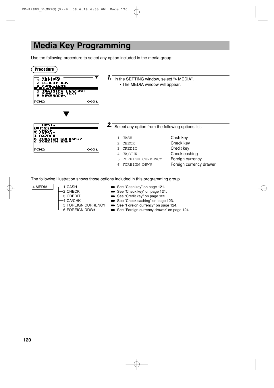 Media key programming | Sharp ER-A280F User Manual | Page 122 / 188