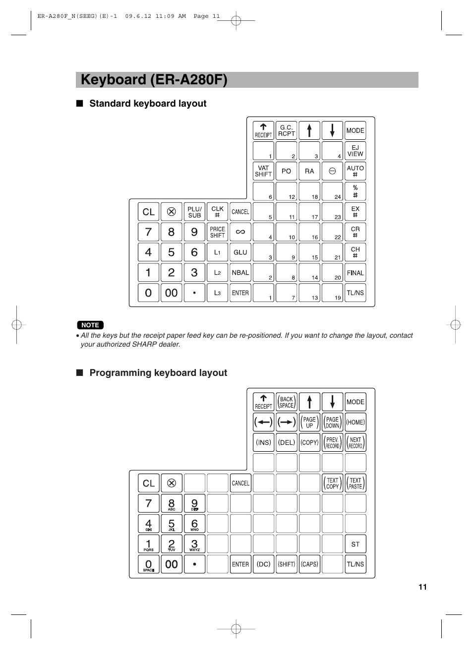 Keyboard (er-a280f) | Sharp ER-A280F User Manual | Page 13 / 188