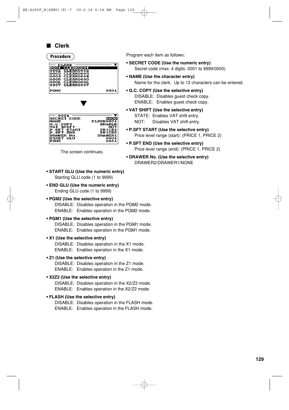 Clerk | Sharp ER-A280F User Manual | Page 131 / 188