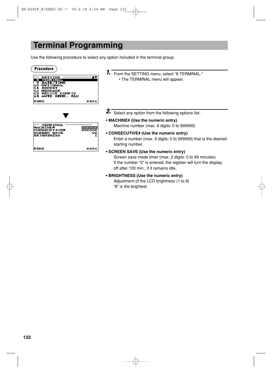 Terminal programming | Sharp ER-A280F User Manual | Page 134 / 188