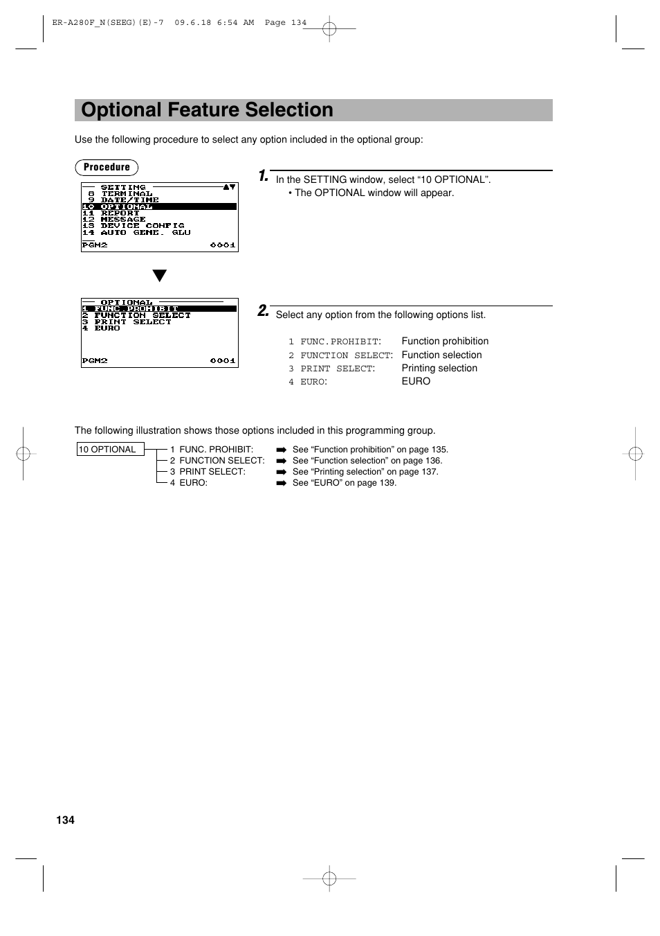 Optional feature selection | Sharp ER-A280F User Manual | Page 136 / 188