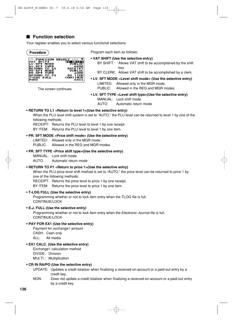 Function selection | Sharp ER-A280F User Manual | Page 138 / 188