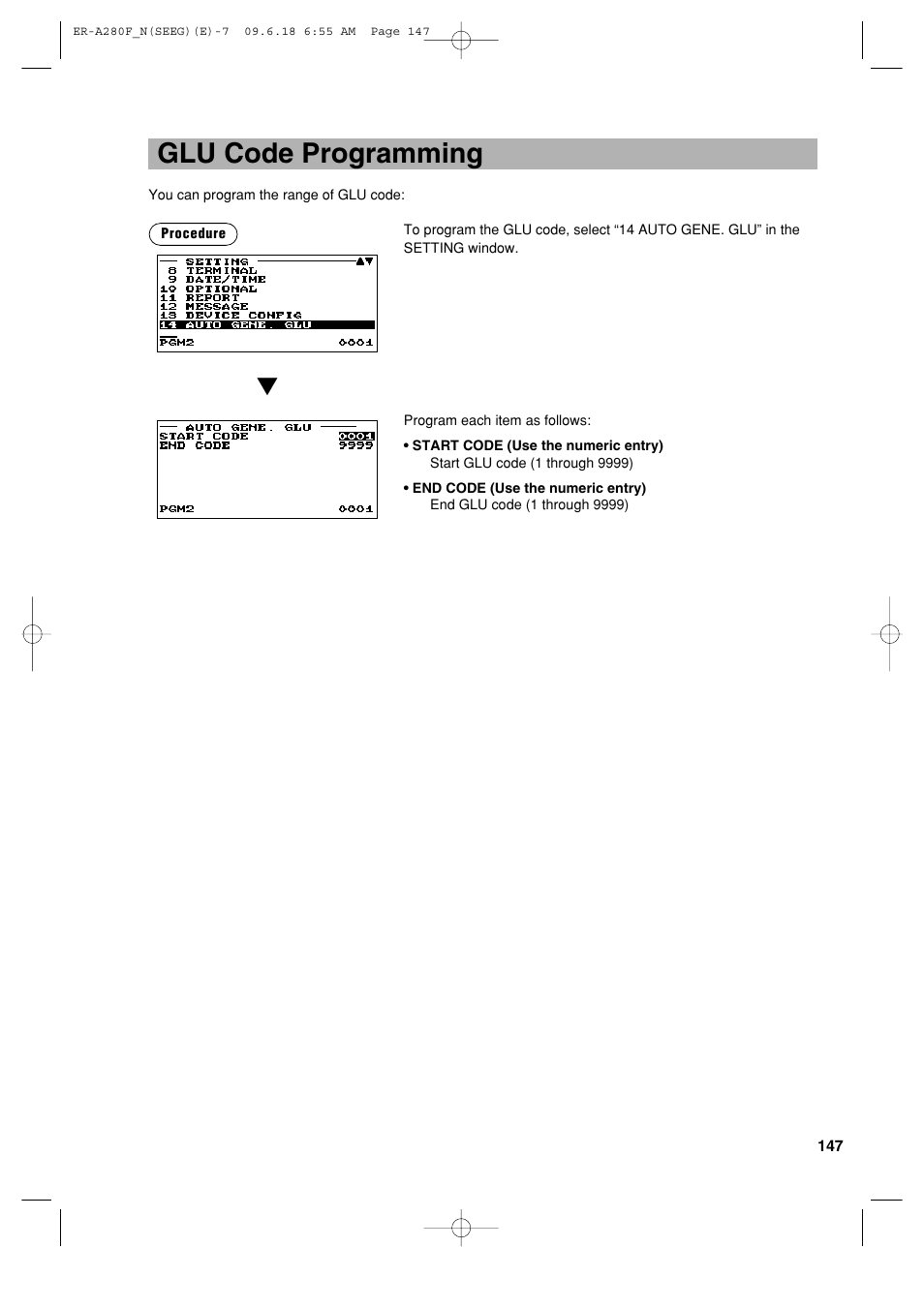 Glu code programming | Sharp ER-A280F User Manual | Page 149 / 188