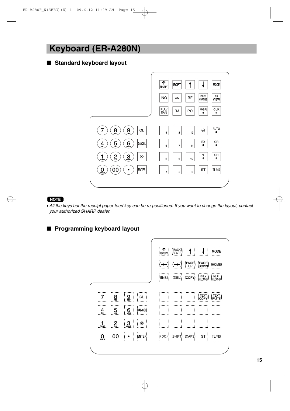 Keyboard (er-a280n) | Sharp ER-A280F User Manual | Page 17 / 188