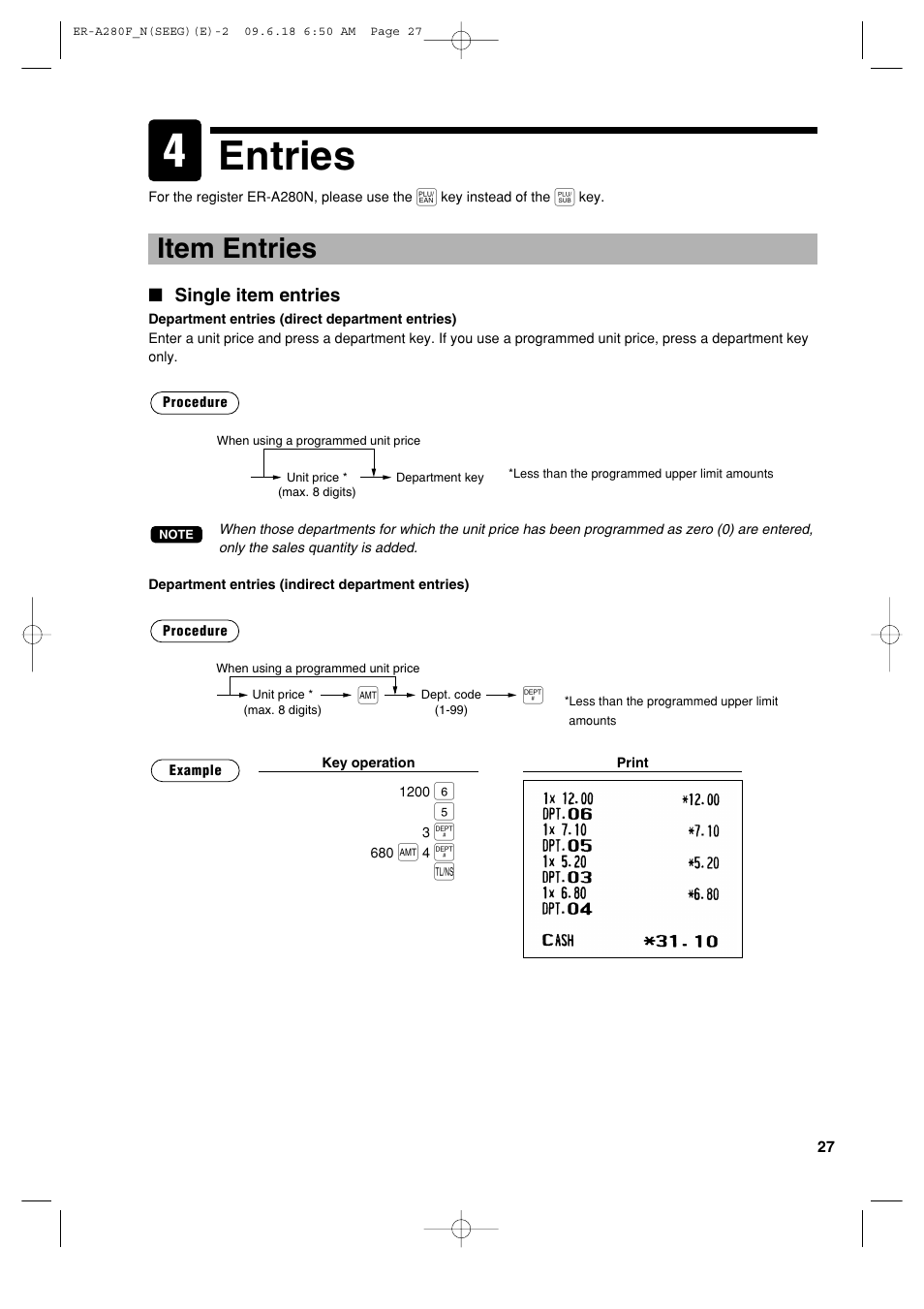 Entries, Item entries | Sharp ER-A280F User Manual | Page 29 / 188