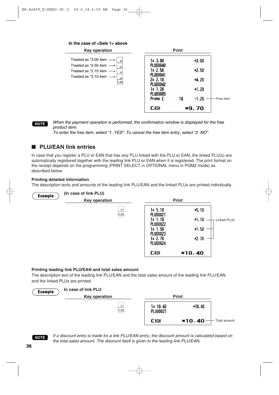 Plu/ean link entries | Sharp ER-A280F User Manual | Page 38 / 188