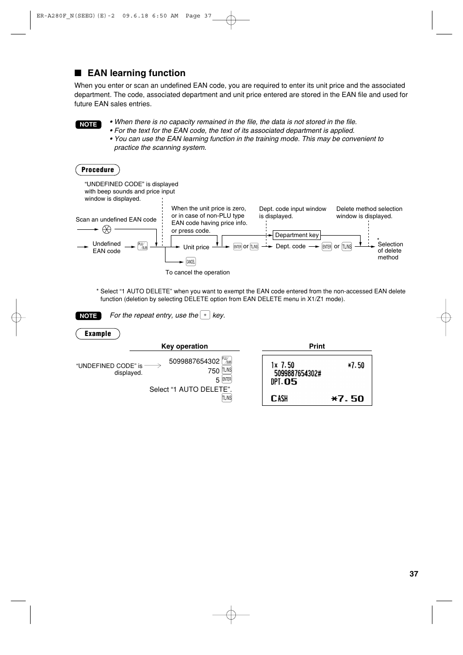 Ean learning function | Sharp ER-A280F User Manual | Page 39 / 188