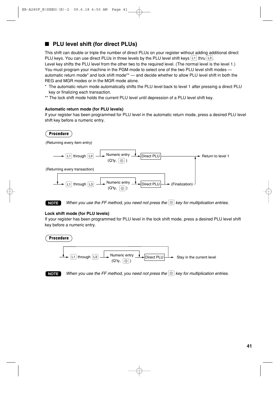 Plu level shift (for direct plus) | Sharp ER-A280F User Manual | Page 43 / 188